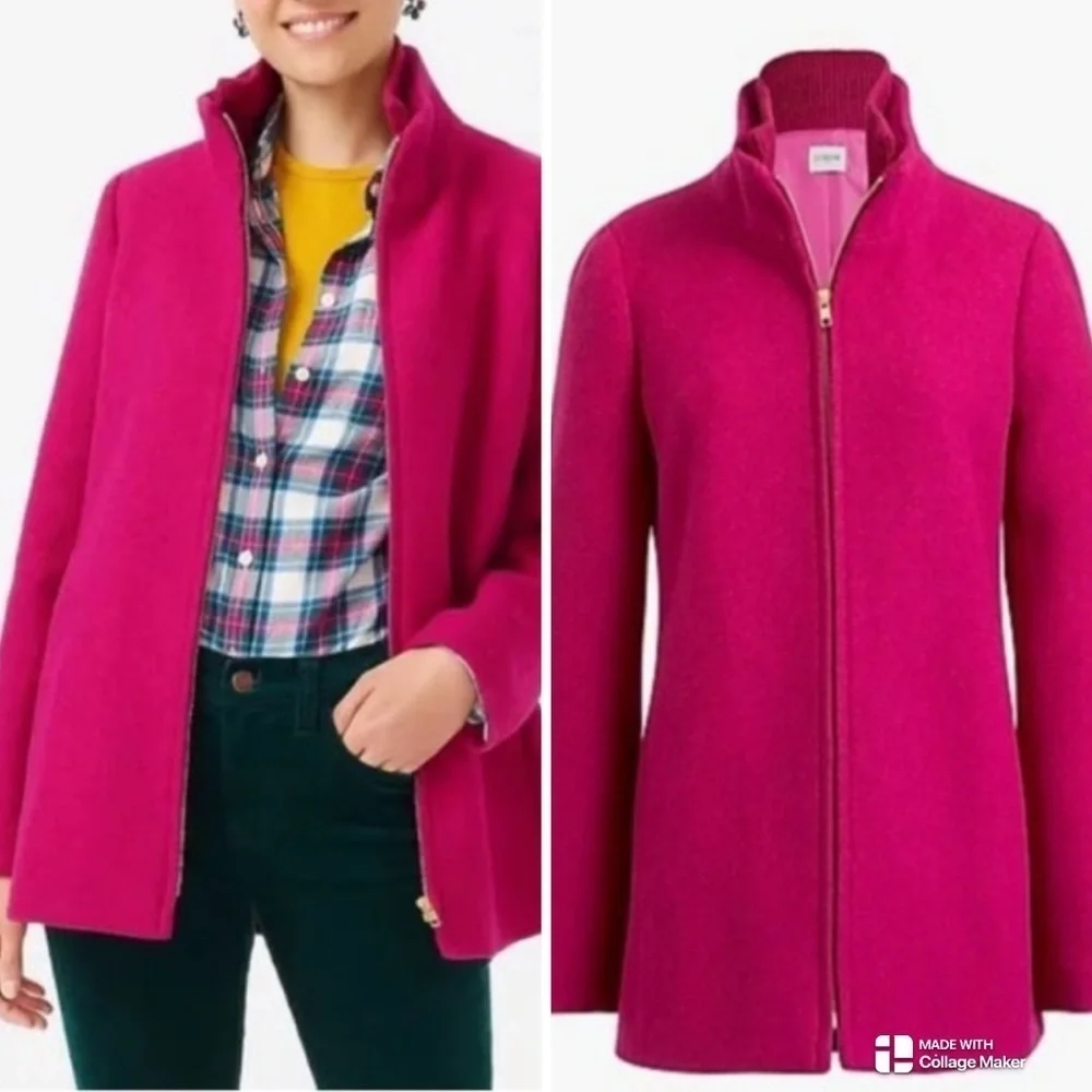 NWOT J. Crew wool blend pea coat in neon plum